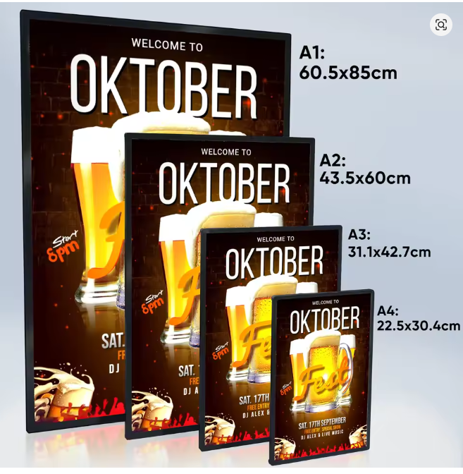 A1/A2/A3/A4 Advertising Lightbox Aluminum Poster Frame Snap Ultra Thin Advertising Metal Lighting Led Light Box